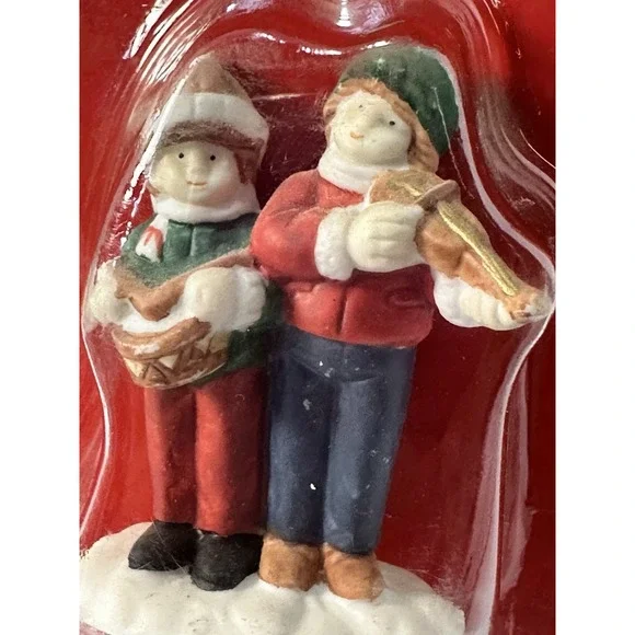 Christmas Village Piece Vintage Street Musicians Violin And Drummer Boys NOS - Picture 3 of 8